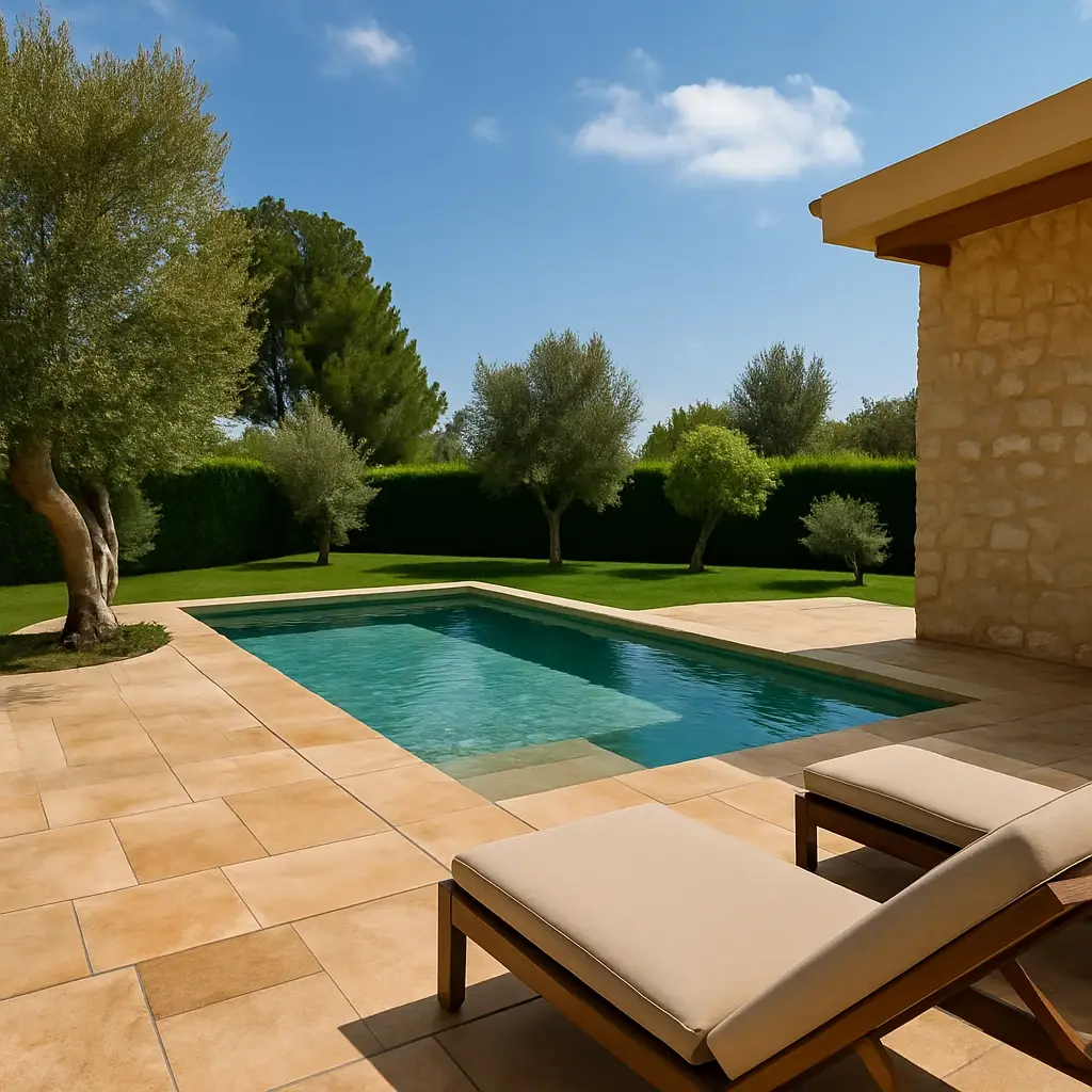 terrasse mit pool und liegen auf mallorca