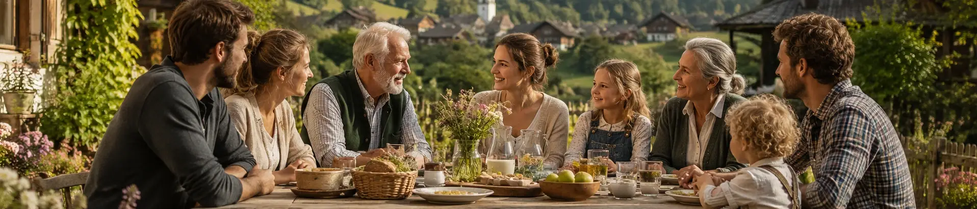 Gemütliches gemeinsames Essen in einem ländlichen Garten