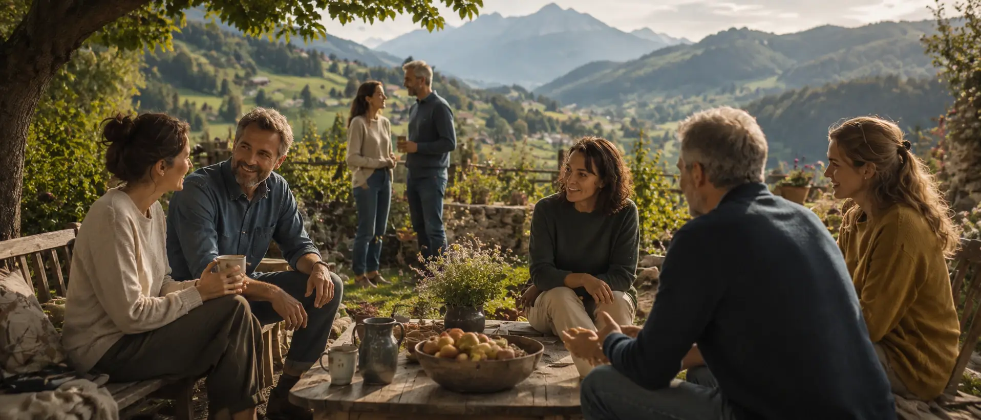Menschen sprechen über Zusammenhalt, Lebensraum und regionale Verbundenheit.