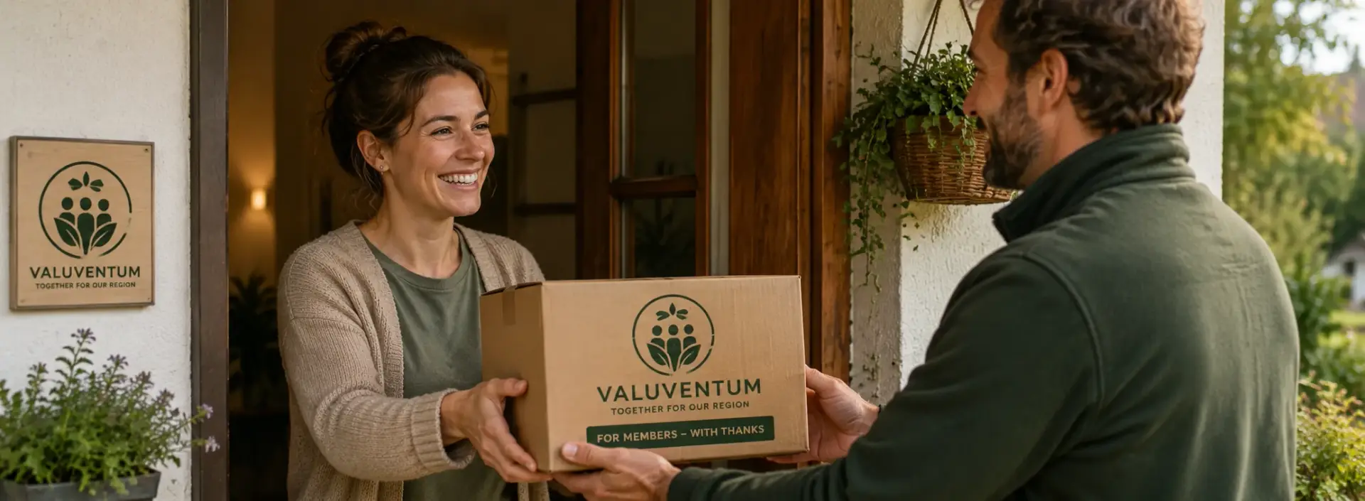Mitglied erhält Wohn(T)Raum Box als Zeichen freiwilliger Unterstützung und regionaler Verbundenheit.