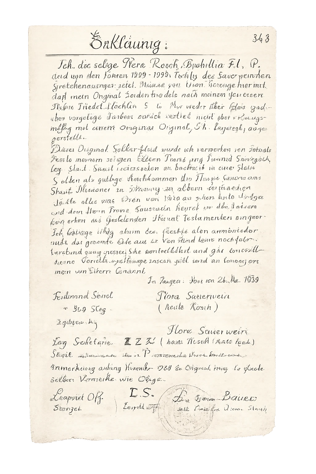 historische handschriftliche erklaerung zum stiftsbrief der familie saurwein savini